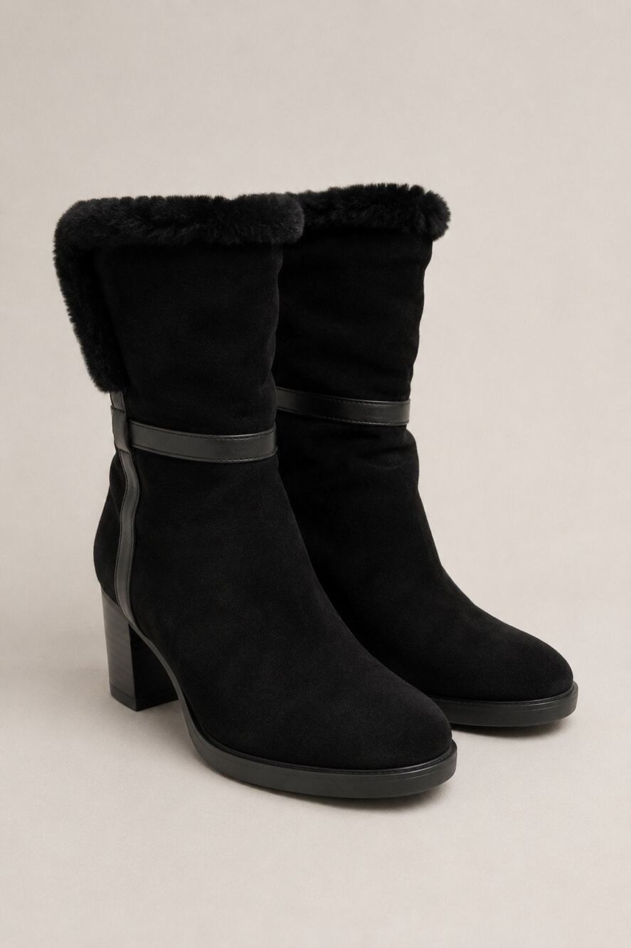 Aquatalia Isolda Suede Shearling Booties – Black – Size 7